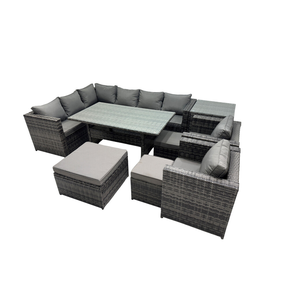 Fimous Unisex Dark Grey Outdoor Pe Rattan Sofa Set With With Stool Side Table In Size 3 - Image 2