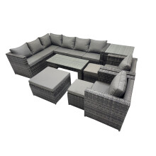 Fimous 9 Pieces Garden Furniture Corner Sofa Set & 3 Footstools Side Table