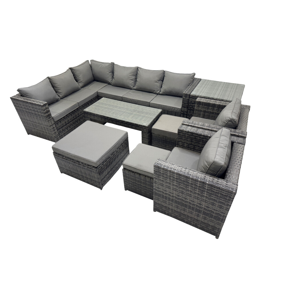 Fimous 9 Pieces Garden Furniture Corner Sofa Set & 3 Footstools Side Table