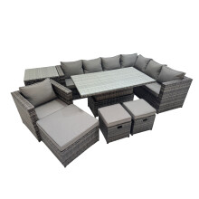 Fimous 10 Seater Rattan Corner Sofa Sets with Chair 3 Stools Side Table