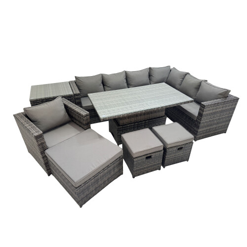 Fimous Fimous 10 Seater Rattan Corner Sofa Sets with Chair 3 Stools Side Table