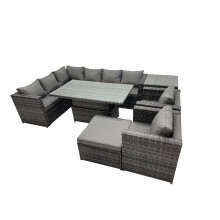 Fimous 9-seater Rattan Garden Furniture Dining Set with Big Stool Side Table
