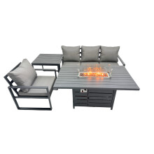 Fimous 4 Seat Aluminium 3 Seat Sofa Gas Fire Pit Table Sets&Chair Side Table