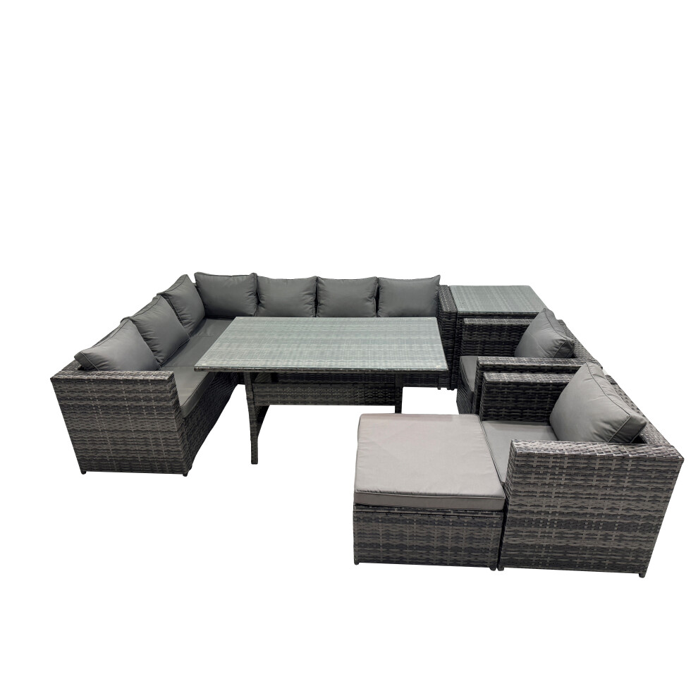 Fimous Unisex Dark Grey Outdoor Pe Rattan Sofa Set With With Big Stool Side Table In Size 1 - Image 2