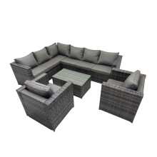 Fimous Outdoor Rattan Garden Furniture Set with 2 Chairs Dark Grey Mixed