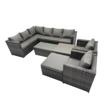 Fimous Outdoor Rattan Garden Furniture Set with 2 Chairs 2 Big Stools