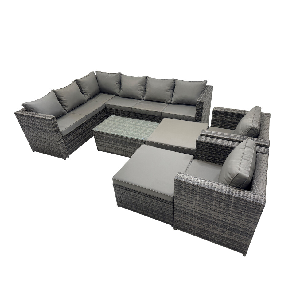 Fimous Outdoor Rattan Garden Furniture Set With 2 Chairs 2 Big Stools