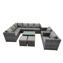Fimous Outdoor Rattan Garden Furniture Set with 2 Chairs 2 Small Stools