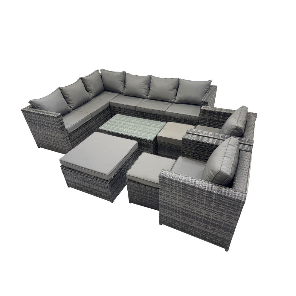 Rackhams Dark/Grey Outdoor Rattan Rectangular Coffee Table Corner Sofa Sets Garden Furniture Set With 2 Chairs 3 Stools Mixed - Image 2