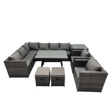 Fimous 10-seater Outdoor PE Rattan Sofa Set with with 2 Chair Side Table