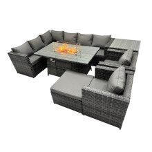 Fimous Rattan Garden Furniture Dining Set 9-seater with Big Stool Side Table