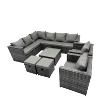 Fimous Patio Furniture Sets with Corner Sofa Coffee Table 2 Small Footstools