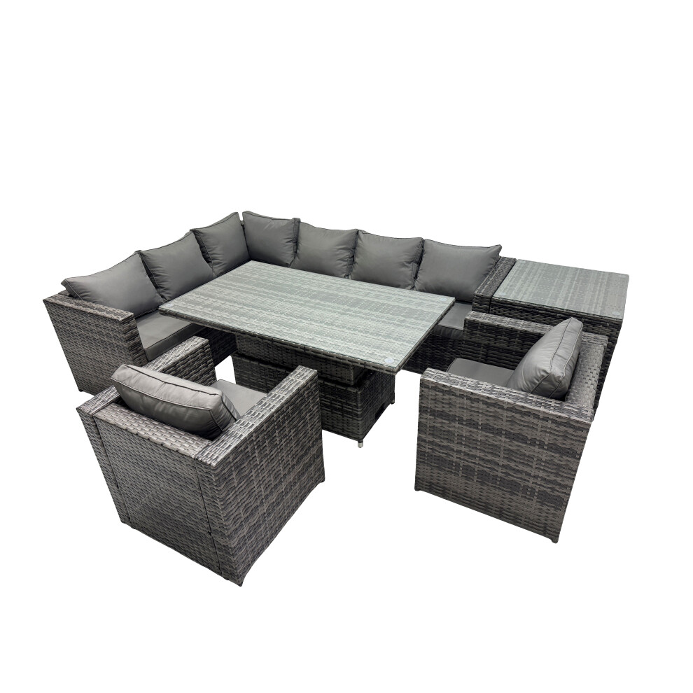Fimous 8-seater Rattan Garden Furniture Dining Set with Side Table