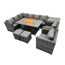 Fimous Rattan Garden Furniture Dining Set 10-seater with 2 Stool Side Table