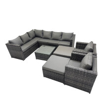 Fimous Patio Furniture Sets with Corner Sofa Coffee Table 2 Big Stool