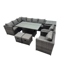 Fimous 10-seater Rattan Garden Furniture Dining Set with 2 Stool Side Table