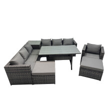Fimous 9 Seater Garden Rattan Furniture Set with Side Table 2 Big Stool