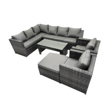 Fimous 6 Pieces Garden Furniture Corner Sofa &Big Footstool Dark Grey Mixed