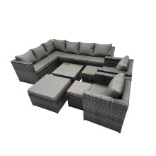 Fimous Patio Furniture Sets with Corner Sofa 2 Chairs Square 3 Footstools