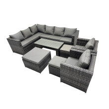 Fimous 8 Pieces Garden Furniture Corner Sofa &3 Footstools Dark Grey Mixed