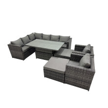 Fimous 10-seater Rattan Garden Furniture Dining Set with 2 Big Stools