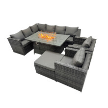 Fimous Rattan Garden Furniture Dining Set 9-seater with Big Stool