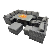 Fimous Rattan Garden Furniture Dining Set 11-seater with 3 Stool