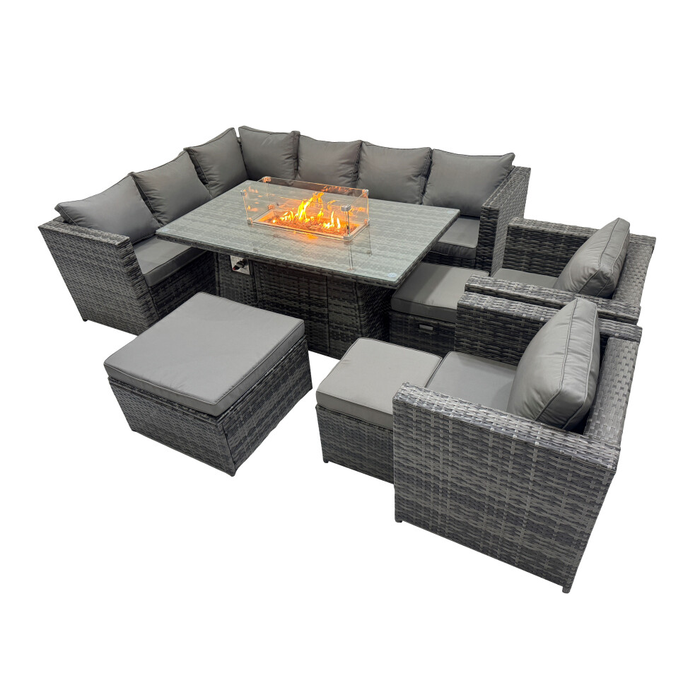 Fimous Rattan Garden Furniture Dining Set 11-Seater With 3 Stool