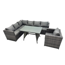 Fimous 7-seater Outdoor PE Rattan Sofa Set with Dining Table Chair
