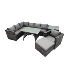 Fimous 8-seater Outdoor Rattan Sofa Set with with Chair Big Stool Side Table