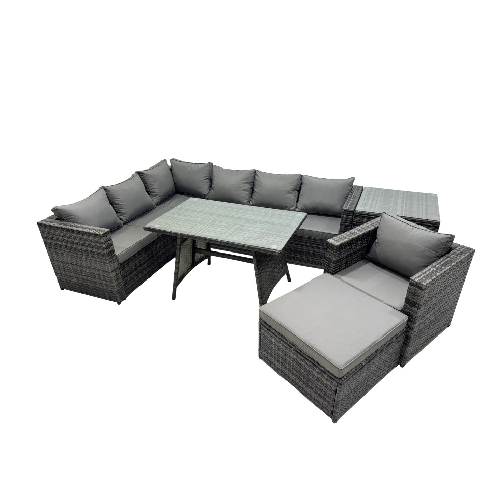 Fimous Dark/Grey 8 Seater Outdoor Pe Rattan Sofa Set With Dining Table Patio Garden Furniture Sets With Chair Big Stool Side Table Mixed - Image 2