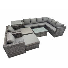 Fimous Rattan Garden Furniture Set with 2 Chairs 2 Big Stools Side Table