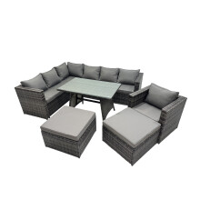 Fimous 9-seater Outdoor PE Rattan Sofa Set with with Chair 2 Big Stools