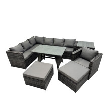 Fimous 9-seater Outdoor Rattan Sofa Set with with Chair Side Table Big Stools