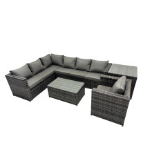 Fimous Outdoor Rattan Garden Furniture Set with Side Table Dark Grey Mixed