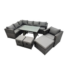 Fimous 10-seater Outdoor PE Rattan Sofa Set with with Chair 3 Stools
