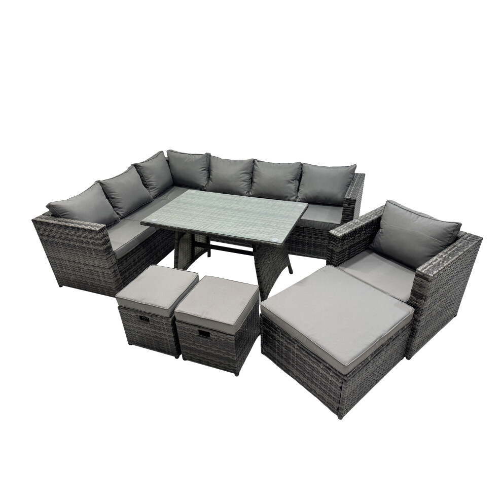 Fimous 10-Seater Outdoor Pe Rattan Sofa Set With With Chair 3 Stools