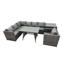 Fimous 7-seater Dining Table Patio Garden Furniture Set with Chair Side Table