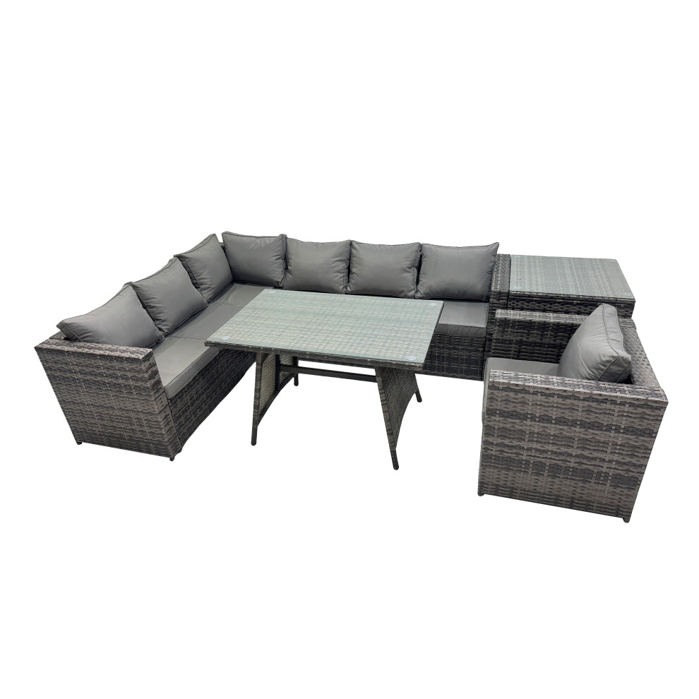 Rackhams Dark/Grey 7 Seater Outdoor Pe Rattan Sofa Set With Dining Table Patio Garden Furniture Sets With Chair Side Table Mixed - Image 2