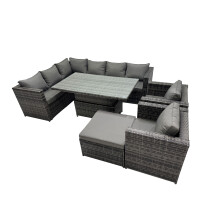Fimous 9-seater Rattan Garden Furniture Dining Set with Big Stool