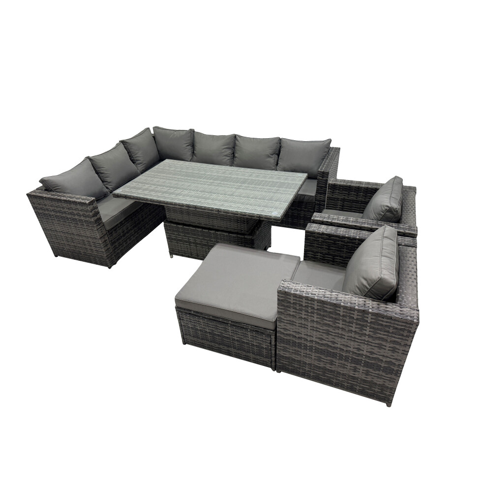 Fimous 9-Seater Rattan Garden Furniture Dining Set With Big Stool