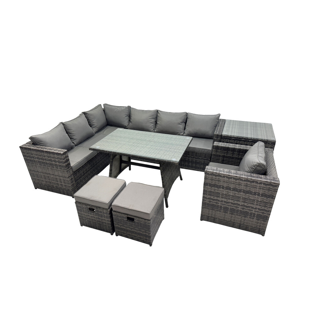 Fimous 9-Seater Outdoor Pe Rattan Sofa Set With With Chair 2 Small Stools