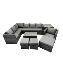 Fimous Outdoor Rattan Garden Furniture Set with Side Table 2 Small Stools