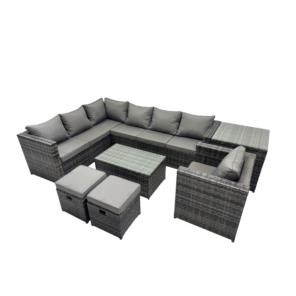Fimous Outdoor Rattan Garden Furniture Set With Side Table 2 Small Stools