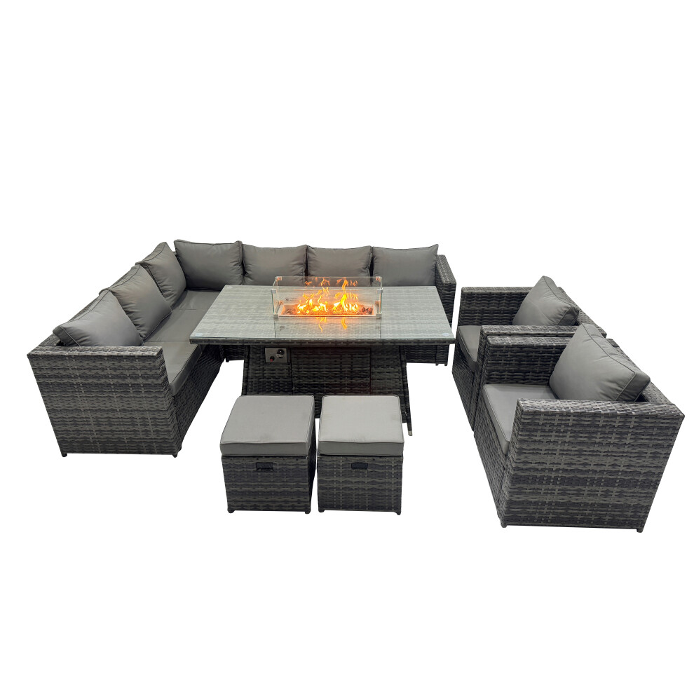 Fimous Rattan Garden Furniture Dining Set 10-Seater With 2 Stool Small
