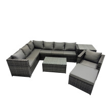 Fimous Outdoor Rattan Garden Furniture Set with Side Table Big Stool