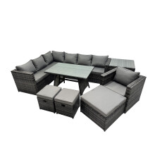 Fimous 10-seater Outdoor Rattan Sofa Set with with Chair 3 Stools Side Table