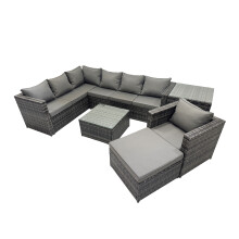 Fimous Patio Furniture Sets with Corner Sofa Chair Big Footstool Side Table