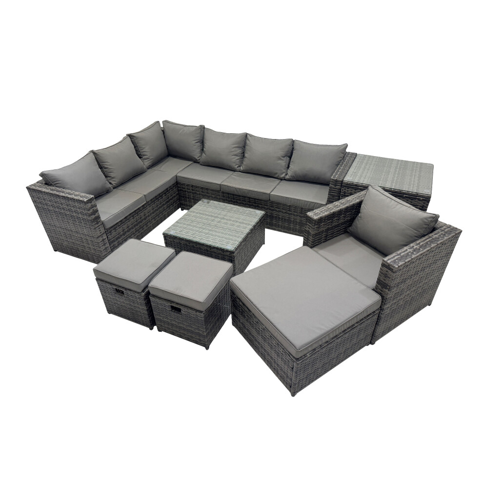 Fimous Dark/Grey Rattan Garden Furniture Patio Furniture Sets With Corner Sofa Chair Square Coffee Table Side Table 3 Footstools Mixed - Image 2
