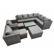Fimous Rattan Garden Furniture Set with 2 Chairs 3 Stools Dark Grey Mixed
